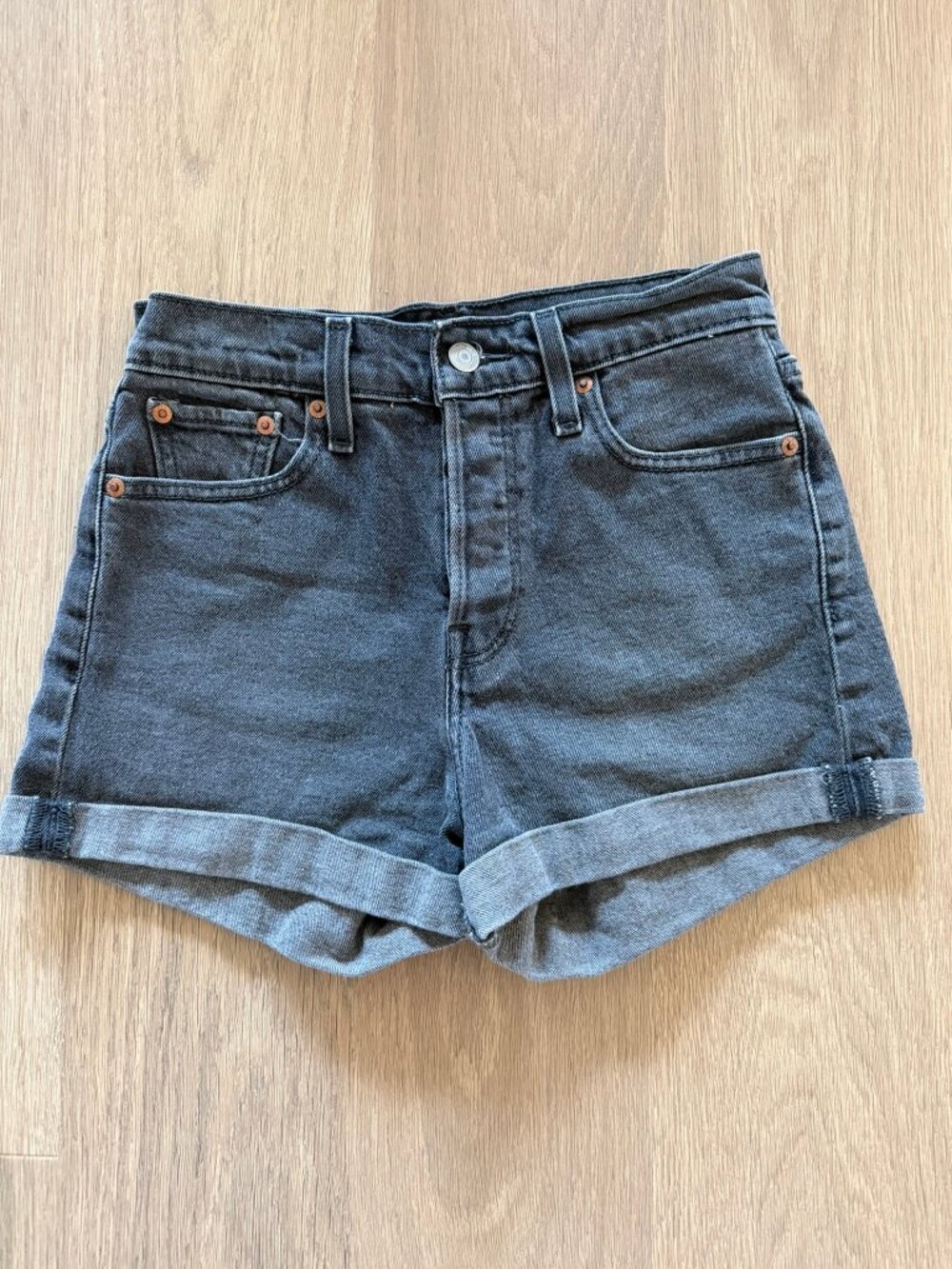 Levi's Faded Black High-Waisted Cuffed Shorts